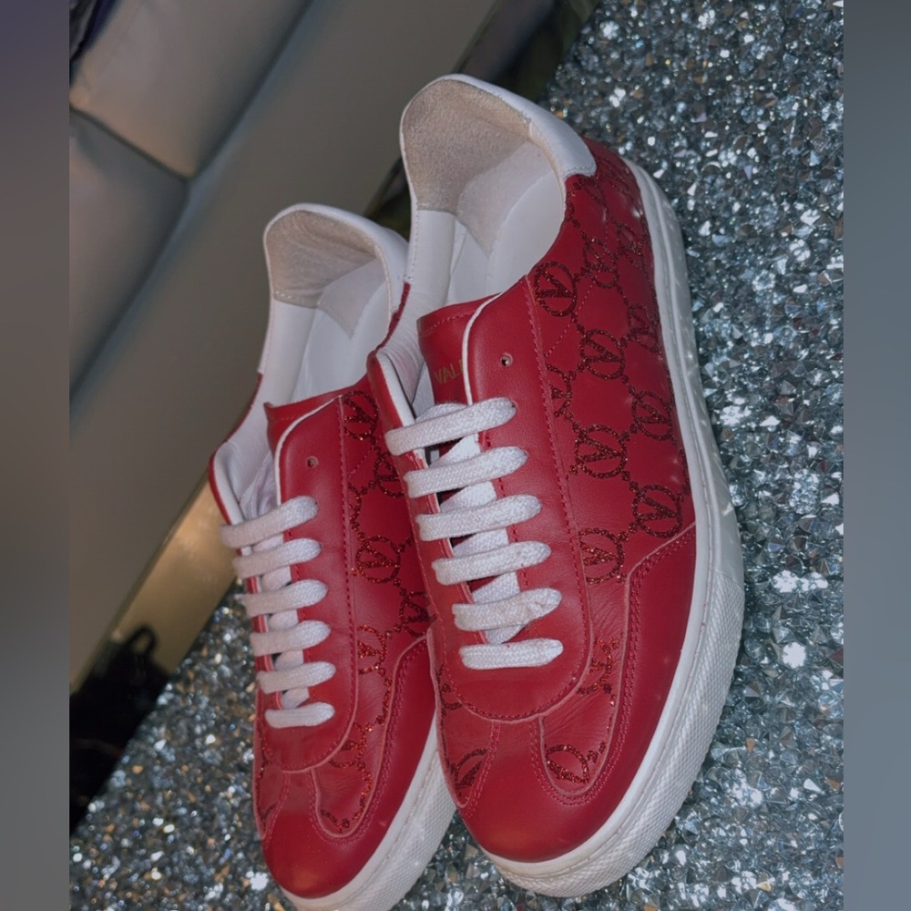 Women’s red logo sequin Valentino lace up sneakers size 8.5